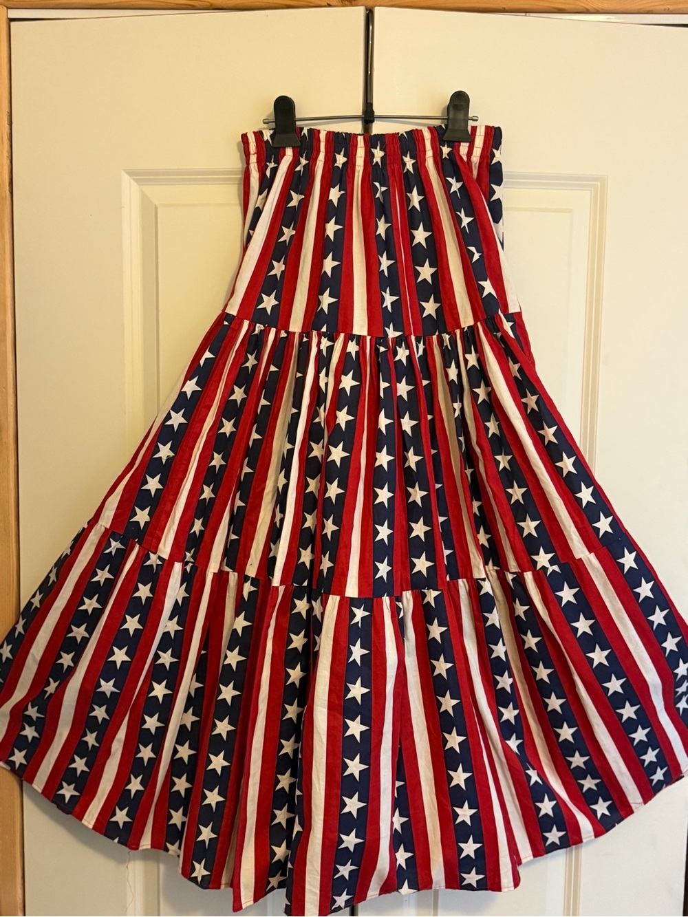 Americana skirt. Red, White & Blue Star Stripe Tiered Cotton Maxi Skirt
